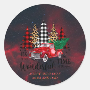 Vintage Red Truck Merry Christmas Classic Round St Sticker