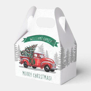 Vintage Red Truck Merry Christmas Family Name Favour Box