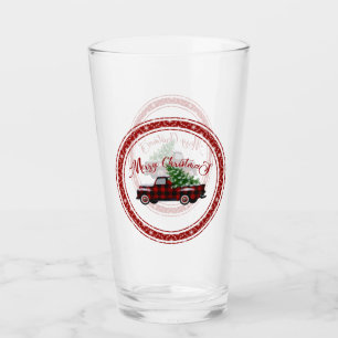 Vintage Red Truck Merry Christmas! Glass