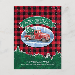 Vintage Red Truck Merry Christmas Holiday Moving Announcement Postcard