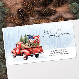 Vintage Red Truck Merry Christmas Return Address Label