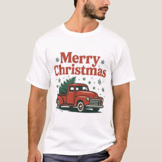 Vintage Red Truck Merry Christmas T-Shirt Holiday
