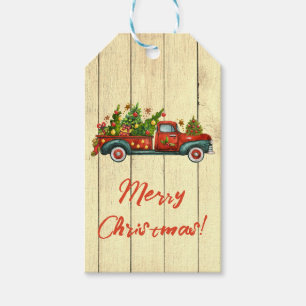 Vintage Red Truck Merry Christmas Tree Greeting Gift Tags