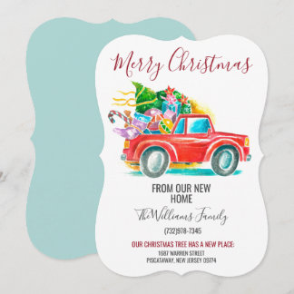 Vintage Red Truck Merry Christmas Tree Moving Announcement
