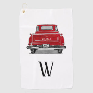 Vintage Red Truck Monogram Initial Name Golf Towel