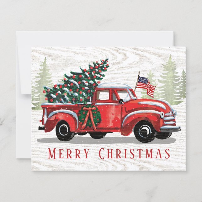 Vintage Red Truck Patriotic Budget Christmas Card (Front)