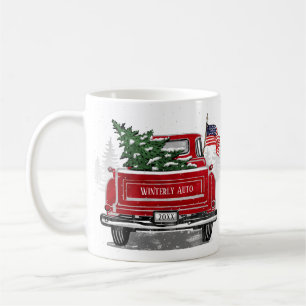 Vintage Red Truck Patriotic Flag Business Holiday Coffee Mug