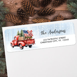 Vintage Red Truck Patriotic Flag Christmas Address