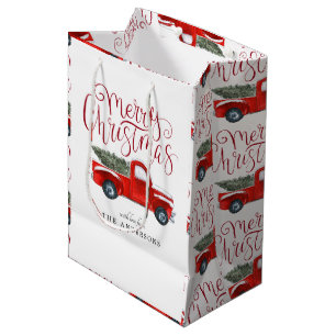 Vintage Red Truck Personalised Christmas Gift Bag