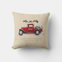 Vintage Red Truck Personalized Wedding Pillow