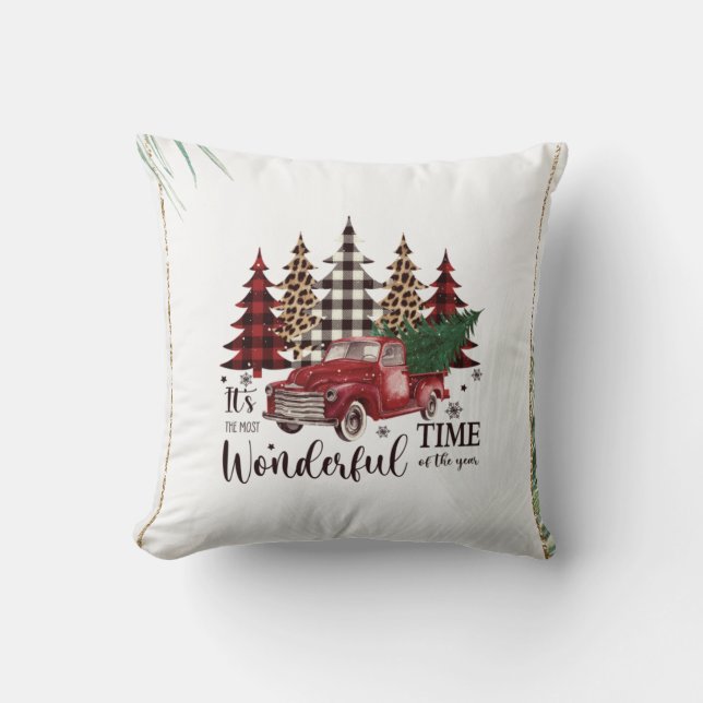 Vintage Red Truck,Pine Tree   Cushion (Front)