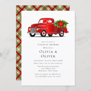 Vintage Red Truck Poinsettia Couples Shower Invitation