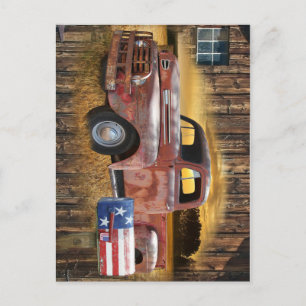 Vintage Red Truck Postcard