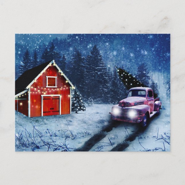 Vintage Red Truck Postcard (Front)