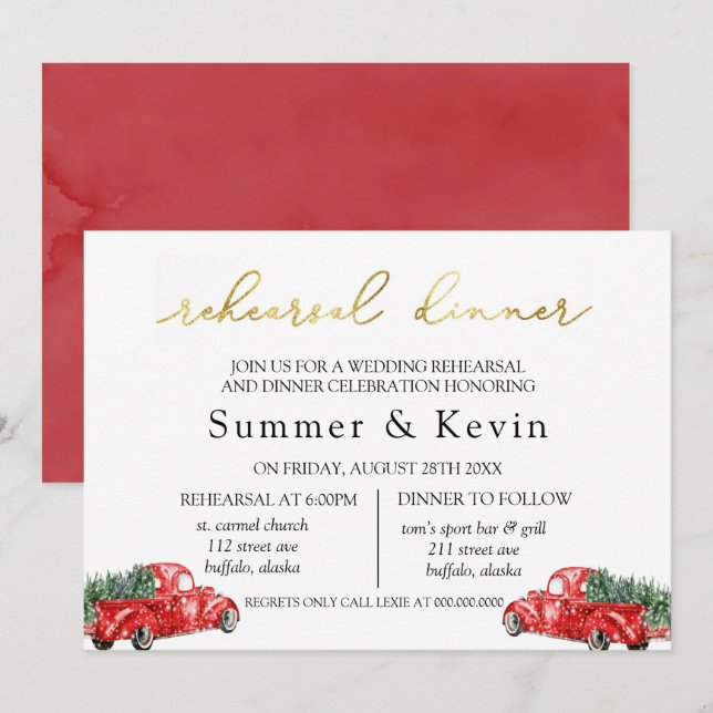 Vintage Red Truck Rehearsal Dinner Invitation (Front/Back)