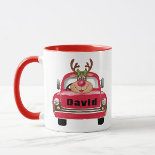 Vintage Red Truck Reindeer Christmas Mug