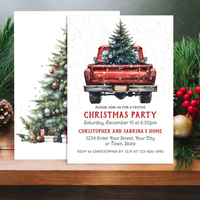 Vintage Red Truck Rustic Christmas Party Invitation (Creator Uploaded)