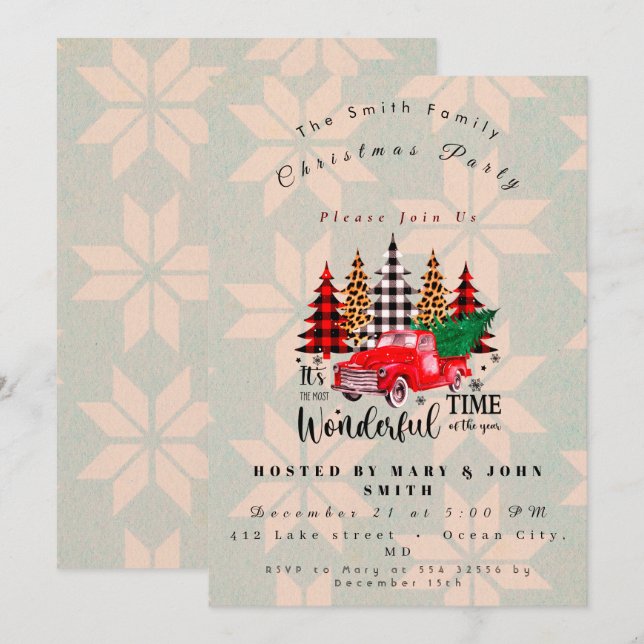 Vintage Red Truck Rustic Family Christmas Party    Invitation (Front/Back)