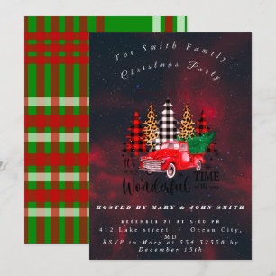 Vintage Red Truck Rustic Family Christmas Party  Invitation