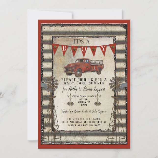 Vintage Red Truck Rustic Farmhouse Personalised Invitation (Front)