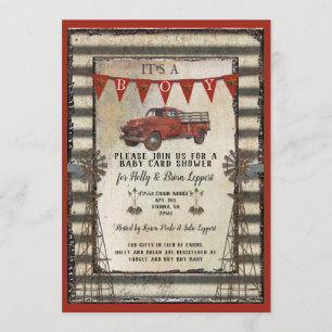 Vintage Red Truck Rustic Farmhouse Personalised Invitation