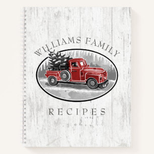 Vintage Red Truck Rustic Wood Family Recipe Notebook