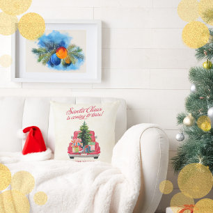 Vintage Red Truck Santa Claus Cushion