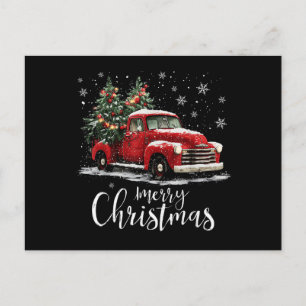 Vintage Red Truck Santa Tree Merry Christmas Funny Holiday Postcard