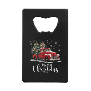 Vintage Red Truck SantaTree Merry Christmas Funny