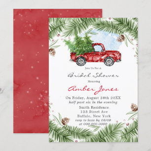 Vintage Red Truck Snow Bridal Shower Invitation