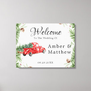 Vintage Red Truck Snow Christmas Wedding Canvas Pr
