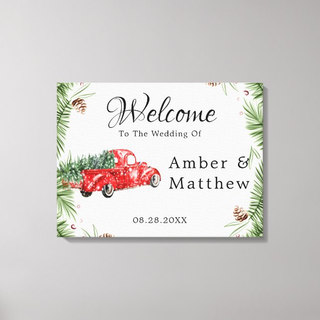 Vintage Red Truck Snow Christmas Wedding Canvas Pr (Front)