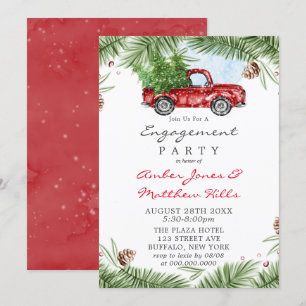 Vintage Red Truck Snow Engagement Party  Invitation