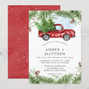 Vintage Red Truck Snow Wedding Invitations