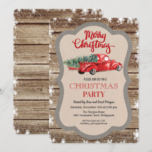 Vintage Red Truck Snowflake Christmas Invitation