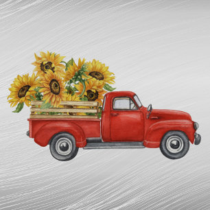 Vintage Red Truck Sunflowers