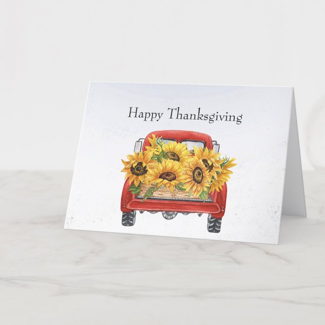 Vintage Red Truck Sunflowers Cargo Thanksgiving  Holiday Card (Creator Uploaded)