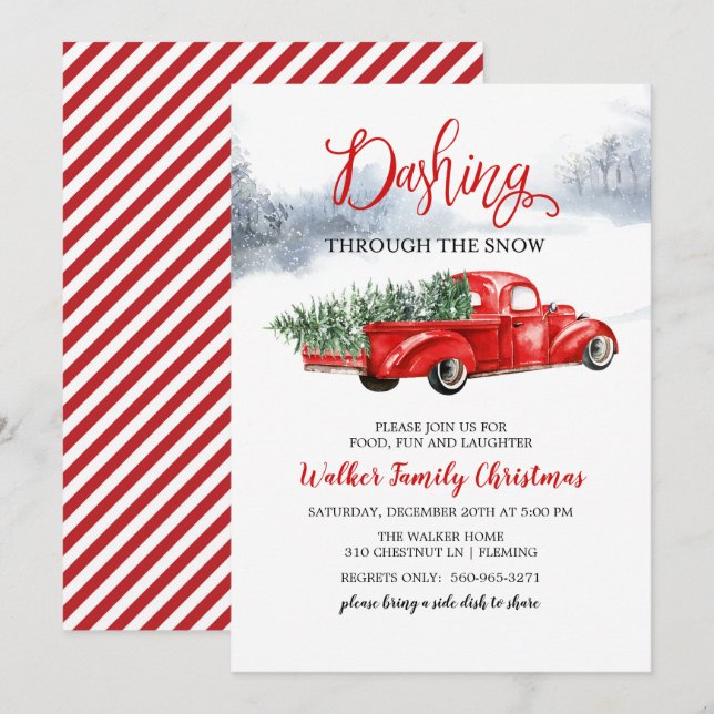 Vintage Red Truck Tree Christmas Invitation (Front/Back)