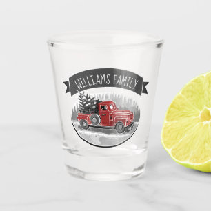 Vintage Red Truck Winter Monogram Family Name Shot Glass