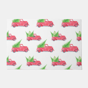 Vintage Red Truck with Christmas Tree Doormat
