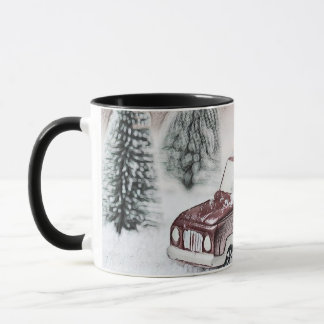 Vintage Red Truck with Christmas Tree drawing  Mug