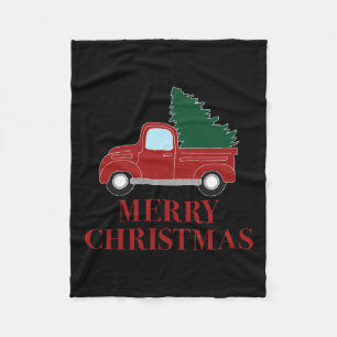 Vintage Red Truck With Christmas Tree Fleece Blanket