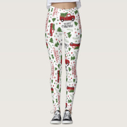 Vintage Red Truck with Christmas Tree Leggings