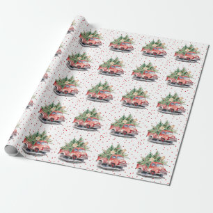 Vintage  red truck with Christmas tree   Wrapping Paper