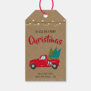 Vintage Red Truck with Christmas Trees on Kraft Gift Tags