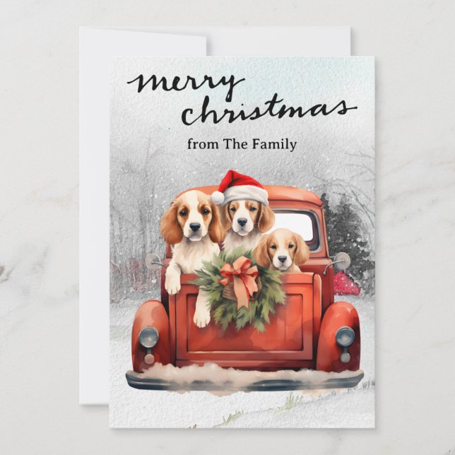 Vintage Red Truck with Dogs Christmas Holiday Card (Front)
