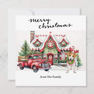 Vintage Red Truck with Dogs Christmas Holiday Card