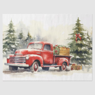 Vintage Red Truck with Snowy Christmas Pines Tissue Paper