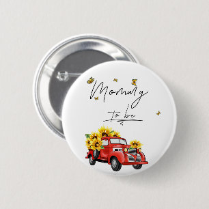 Vintage Red Truck with Sunflower Mummy To Be 6 Cm Round Badge