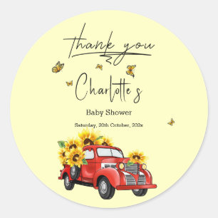 Vintage Red Truck With Sunflowers Baby Shower Classic Round Sticker